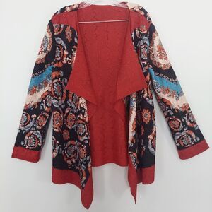 JONI B Red Open Front Jacket Crinkle Waterfall Packable Reversible Red Black M/L